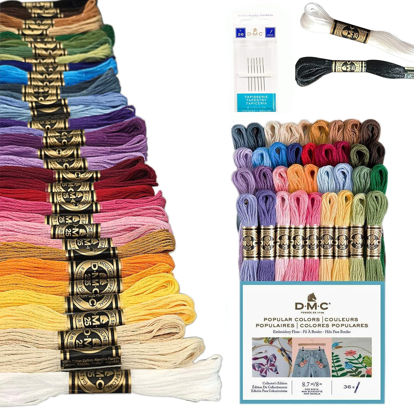 DMC Embroidery Floss Pack – 36 Assorted Colors with Needles