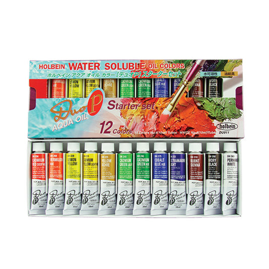 Holbein DUO Aqua Water-Soluble Oil Color Standard Set – 12 Colors (10ml Tubes)